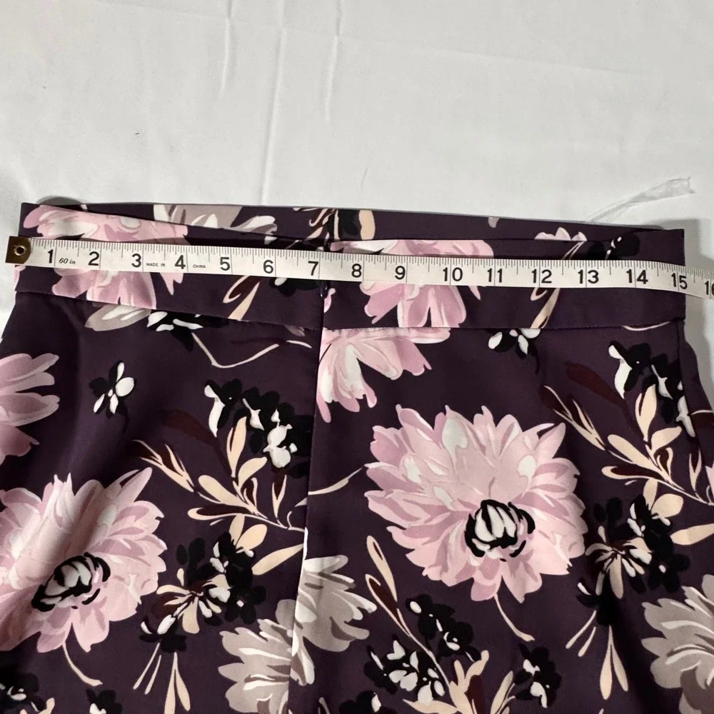 Ann‎ Taylor Factory A-Line Midi Skirt Maroon Pink Floral Size 6 Flowy Silky